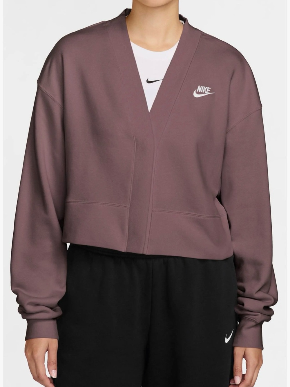 Nike Cropped Open-Front Sweatshirt - Dusty Mauve